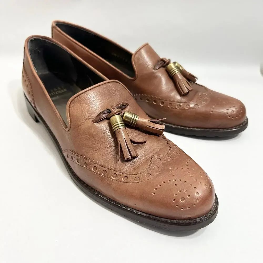 Stuart Weitzman Wingtip Leather Loafers Tassle Guything | Brown | SZ‎ 8.5